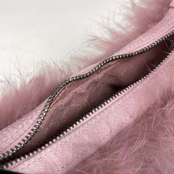 Gucci Logo Handbag Pouch with Fur, Pink, 0050849, Women's - Picture 5 of 7